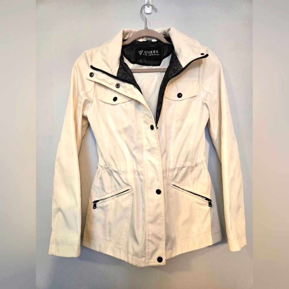 GUESS Women's Cream hooded Raincoat size XS